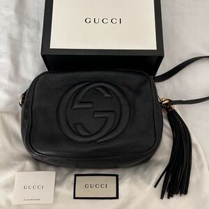 Gucci Black Pebbled Leather Disco Crossbody with Tassel